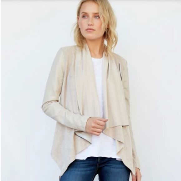 Blank NYC Drape Front Vegan Leather Moto Jacket Taupe Size Small - Picture 1 of 10